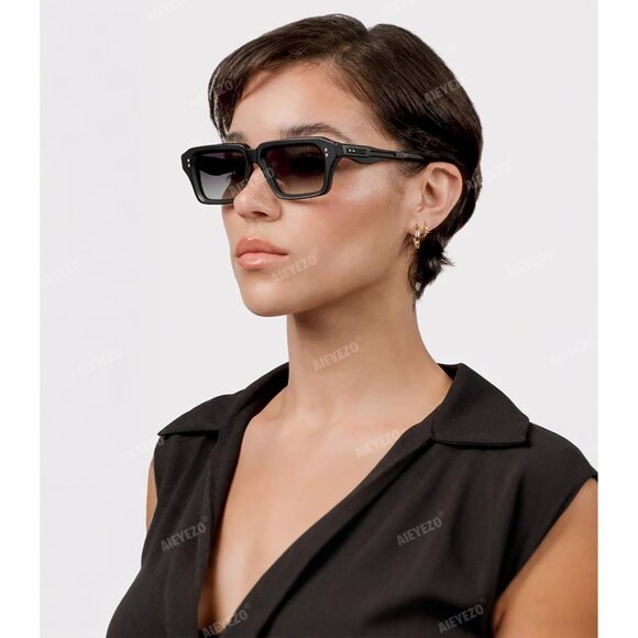 Retro Rectangle Matte Black Sunglasses Men Women Fashion Square Frame Shades - Picture 3 of 7